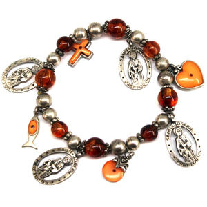 Vintage St. Joseph Catholic Bracelet • Cross Fish Heard Charm • Stretch